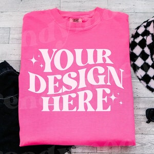Neon Pink Comfort Colors C1717 Pink Shirt Mockup 1717 Flat Lay Mockup 1717 Neon Pink Shirt Mockup C1717 TShirt Mockup 1717 Neon Pink  Mockup