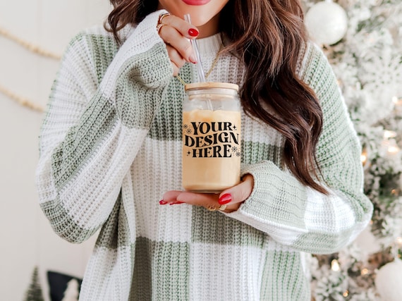 Sipper Glass 16oz Mockup, Christmas Sipper Glass Can Mockup, Sipper Glass Mockup, Coffee Glass Can Mockup, Winter Mockups, Coffee Mockup