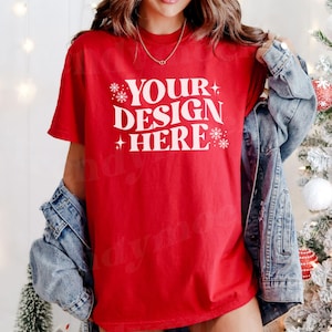 Comfort Colors Red Mockup, Weihnachtskomfort Color Mockup, CC1717 Rotes Hemd Mockup, trendiges Weihnachtshemd Mockup, Urlaub rotes T-Shirt Mockup Bild 1
