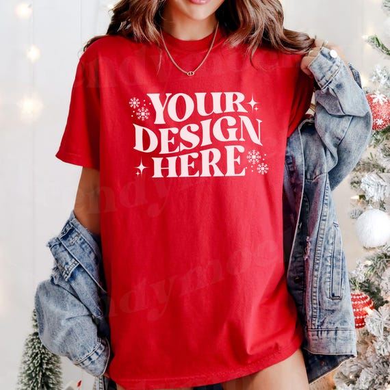 Comfort Colors Red Mockup, Christmas Comfort Color Mockup, CC1717 Red Shirt Mockup, Trendy Christmas Shirt Mockup, Holiday Red TShirt Mockup