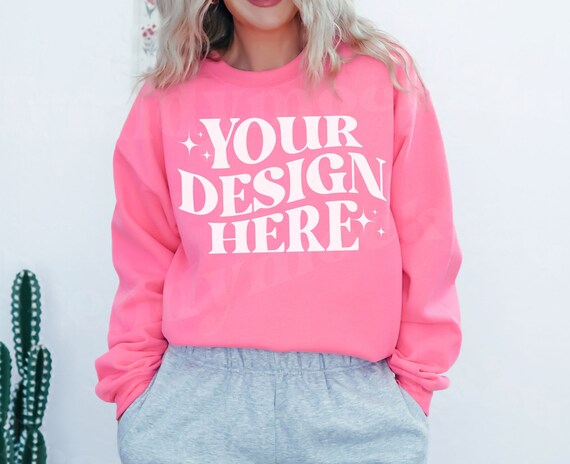Gildan 18000 Crewneck Mockup Safety Pink Gildan Safety Pink Mockup 18000 Mockup Safety Pink Mockup Pink Crewneck Mockup 18000 Safety Pink