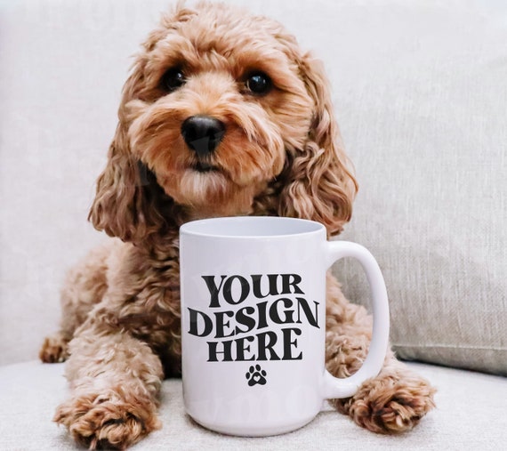 White Mug 15oz With Dog Mockup, Dog Mug 15oz Mockup, Dog Coffee Mug Mockup, Dog Lover Mockup, White Coffee Mug Mockup, Animal Mug Mockup