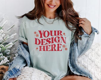 Christmas Comfort Colors 1717 Bay Mockup, Christmas Bay Shirt Mockup, CC1717 Mockup Bay, Christmas TShirt Mockup, Trendy Christmas Mockup