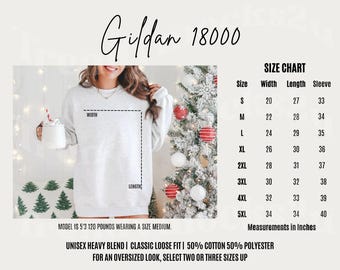 Size Chart Gildan 18000 Mockup, Gildan 18000 Size Chart, Gildan 18000 Ash Christmas Mockup, Trendy Mockup, Crewneck Gildan Size Chart Mockup