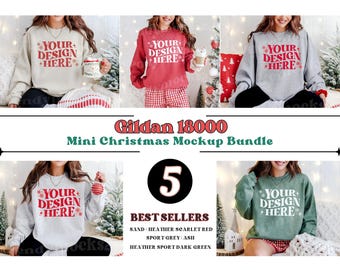 Gildan 18000 Christmas Mockup, Christmas Gildan Crewneck Mockup Bundle, Christmas Sweatshirt Mockup, G18000 Mockup, Gildan 18000 Ash Mockup