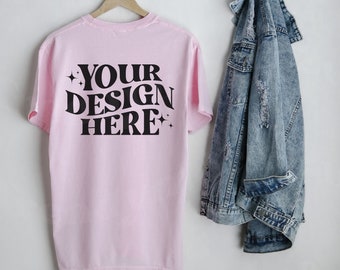 Back Of Comfort Colors 1717 Mockup Blossom Shirt Mockup Comfort Colors C1717 Mockup Blossom Pink TShirt Mockup Trendy 1717 Blossom Mockup