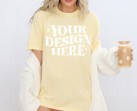 Butter Comfort Colors Shirt Mockup, C1717 Butter Shirt Mockup, Comfort Colors Shirt Mockup, Trendy Mockup, CC1717 Butter TShirt Mockup