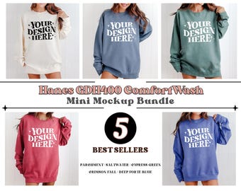 Hanes GDH400 Mini Mockup, Hanes ComfortWash Mockup Bundle, Hanes Crewneck Mockup, Crewneck Mockup Bundle, Hanes GDH400 Parchment Mockup
