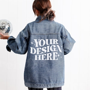 MWW Denim Jacket Mockup, Printify Women&#39;s Denim Jacket Mockup, Women&#39;s Trendy Denim Jacket, Back of Denim Jacket Mockup, MWW Jacket Mockup