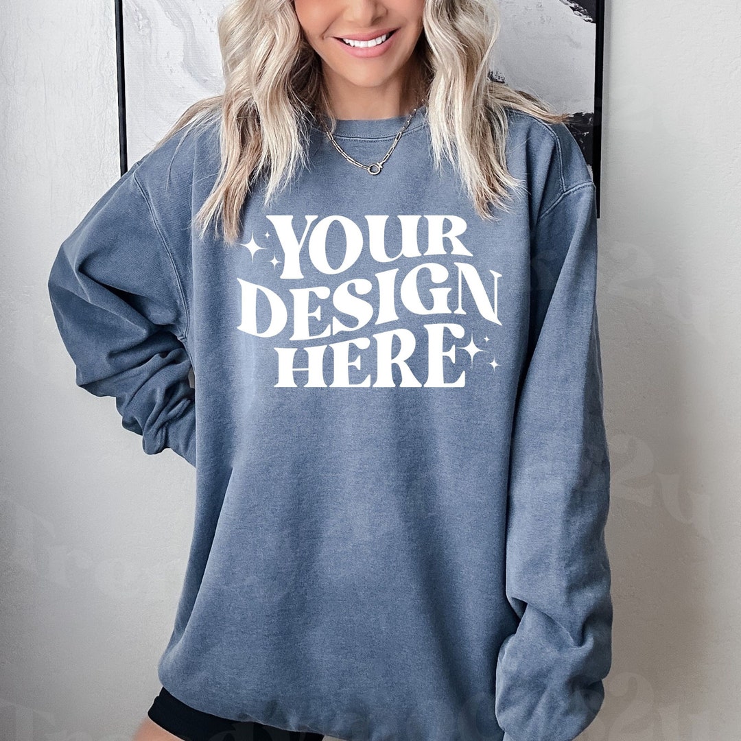 Blue Jean Comfort Colors 1566 Mockup, 1566 Sweatshirt Mockup, Comfort