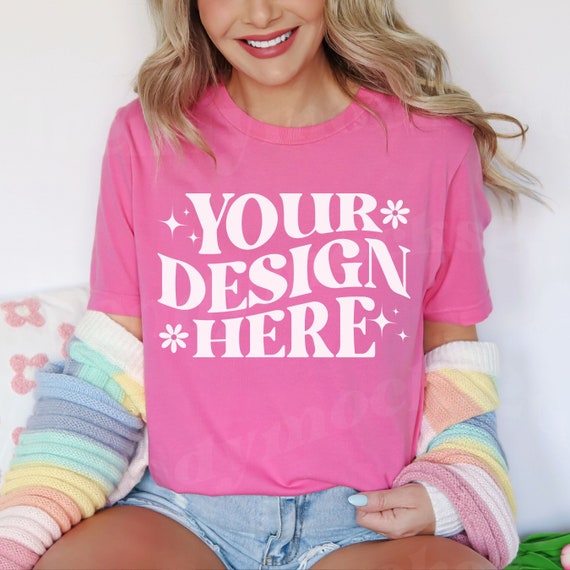 Charity Pink Bella Canvas 3001 Mockup, 3001 Charity Pink Mockup, 3001 Shirt Mockup, BC3001 Mockup, Spring Shirt Mockup, Easter 3001 Mockup