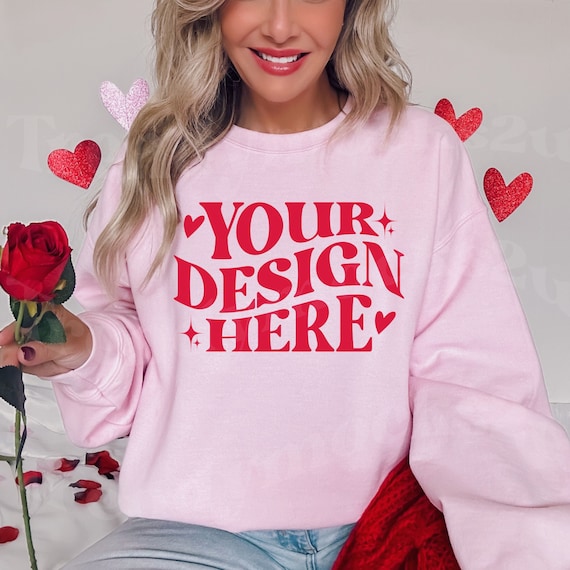 Light Pink Gildan 18000 Mockup, Valentines Day Sweatshirt Mockup, Gildan 18000 Light Pink Mockup, Valentines Day 18000 Mockup, Trendy Mockup