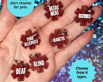 Medical alert charms - I'm Deaf - I'm blind, I'm diabetic, Needs meds, Seizures, Food allergies - pet id tag - dog id tag