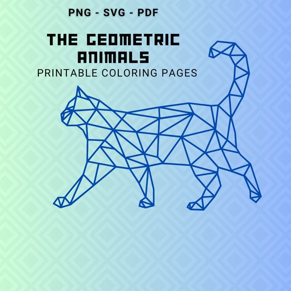 Geometric Animal Coloring Pages, Printable Animal Lineart, Animal Coloring Pages for Kids Teens and Adults, png svg pdf jpeg