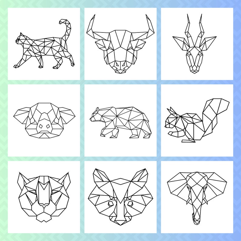 Geometric Animal Coloring Pages, Printable Animal Lineart, Animal