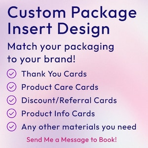Aangepaste verpakking voor kleine bedrijven, bedankkaartontwerp, op maat ontworpen onderhoudskaarten, bijsluiters, gepersonaliseerd grafisch ontwerp op maat