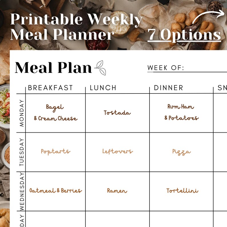 Printable Weekly Meal Planner, Simple Daily Meal Organizer, Instant ...