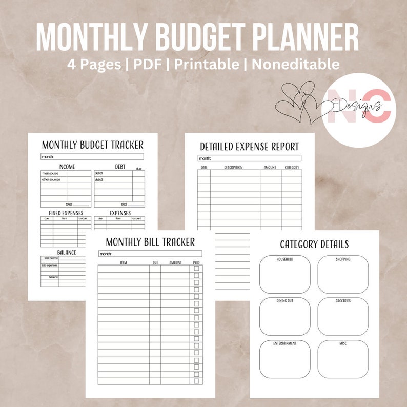 Monthly Budget Planner Printable PDF Digital Download Budget