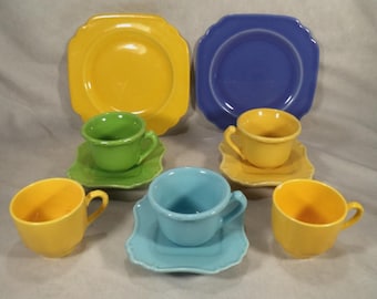 Juego de tazas y platillos de espresso vintage Louçarte Portugal, coloridos, estilo MCM (demitasse) DEFECTOS