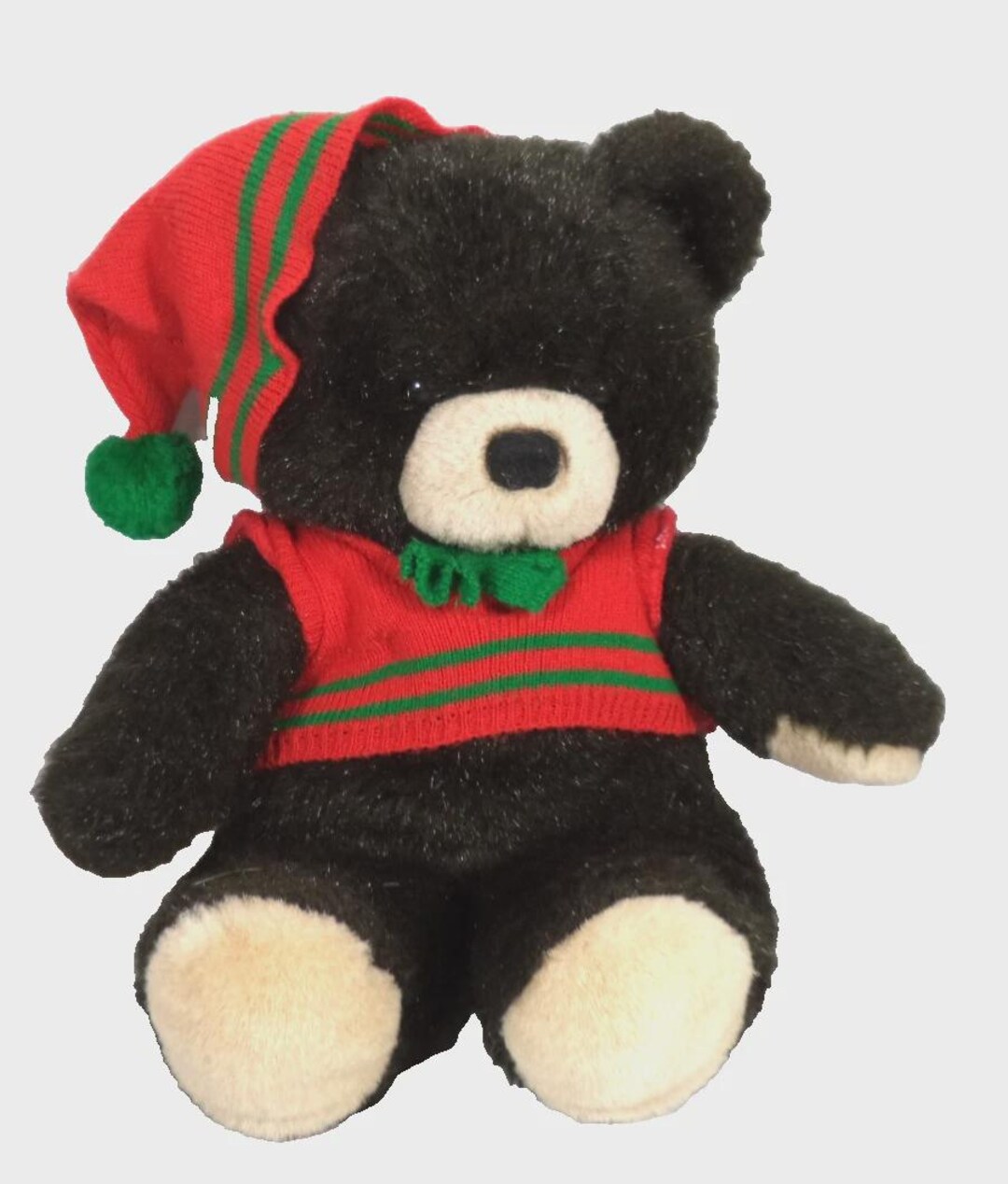Vintage 1987 Christmas Teddy Bear Plush Stuffed Animal Red Green ...