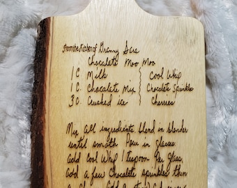 Tábua de corte personalizada com receita manuscrita | Tábua de corte de receitas | Herança de família | Receita manuscrita | Presente feito à mão