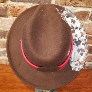 Cow Print Custom burned hat| Wide Brim Fedora| Western Hat| Bridal Hat| Rancher Hat| Custom Felt Hat