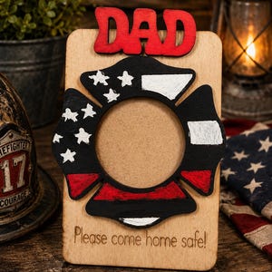 Personalized Firefighter Dad Photo Frame | Firefighter Picture Frame | Fire Department Gift | Magnet or Sun Visor Holder