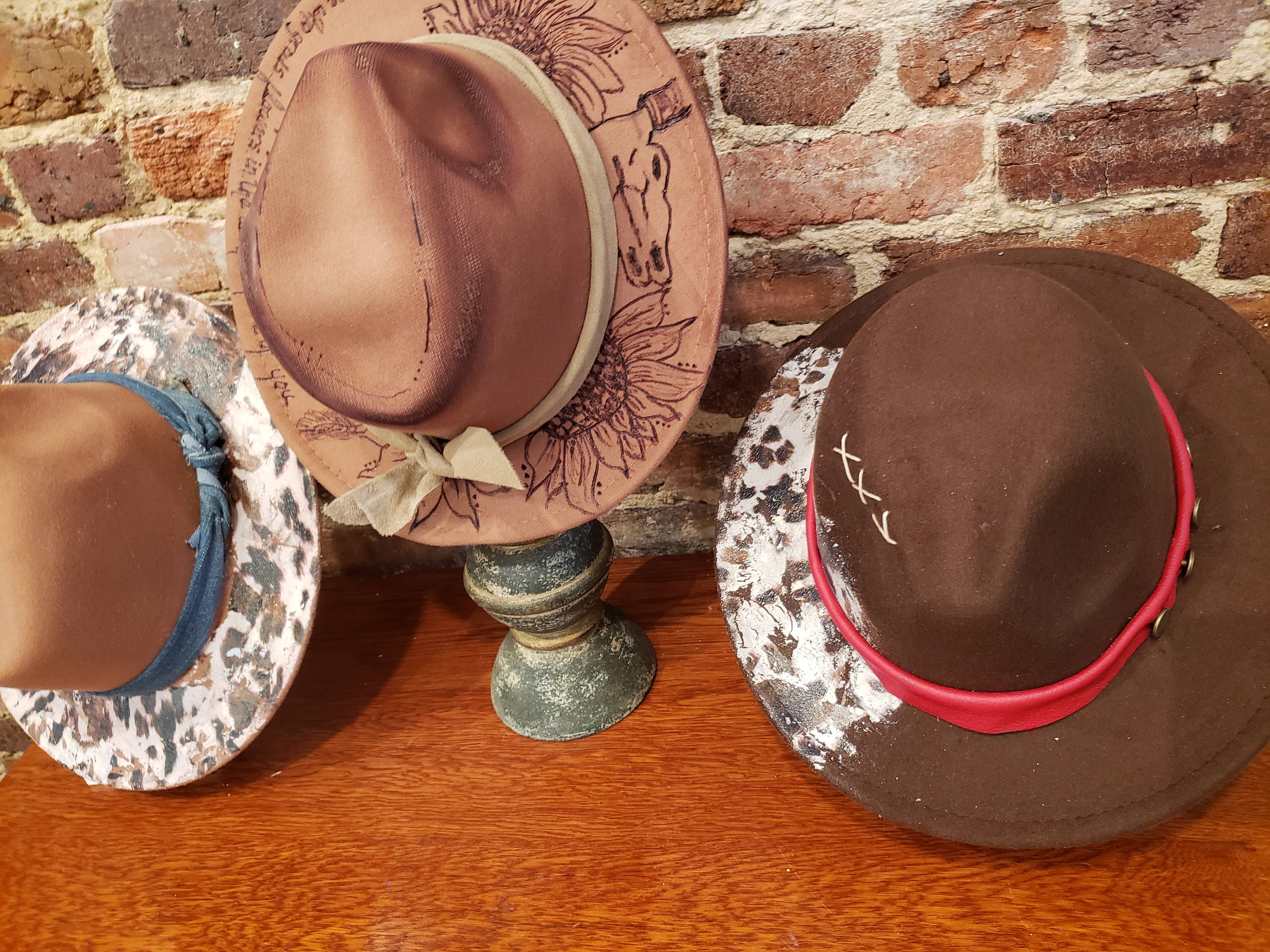 Custom Burned Hat| Wide Brim Fedora| Western Hat| Bridal Hat  display picture 1