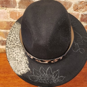 Custom Leopard Print Burned Hat| Wide Brim Fedora| Western Hat| Bridal Hat| Rancher Hat| Custom Felt Hat