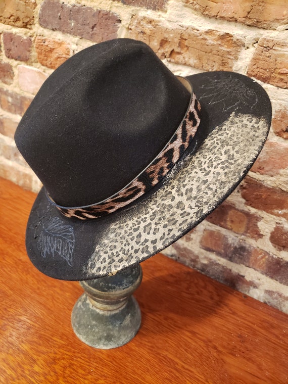 Custom Leopard Print Burned Hat| Wide Brim Fedora| Western  display picture 3