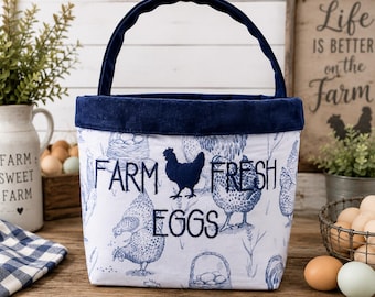 Huhn Mama Eierkorb | Korb mit frischen Eiern vom Bauernhof | Eiersammelkorb | Kitchen Decor Stoffkorb | Bauernhof Dekor | Personalisierter Eierkorb