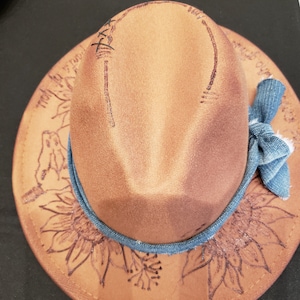 Custom burned hat| Wide Brim Fedora| Western Hat| Bridal Hat| Rancher Hat| Custom Felt Hat
