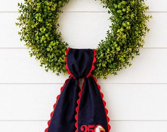Guirnalda patriótica para puerta / Decoración para puerta del 4 de julio / Lazo con monograma bordado / EE. UU. / Decoración para puerta de 250 años de libertad