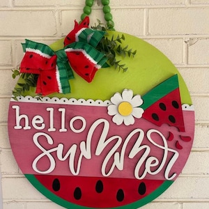 Accroche-porte pastèque Hello Summer | Accroche-porte d&#39;été| Plaque de porte pastèque| Cadeaux pour elle| Cadeau de pendaison de crémaillère