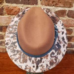 Cow Print Custom burned hat| Wide Brim Fedora| Western Hat| Bridal Hat| Rancher Hat| Custom Felt Hat