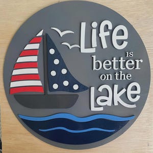 Life is Better at the Lake Door Round | Rustic Lake House Decor | Lake Cabin Welcome Sign | Summer Front Door Hanger | Customized Door Sign