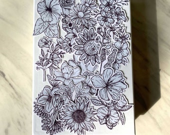 20 zwart-witte bloemenstickers, laptopstickers, bloemen, bloemstickers, bloementhema, schattige stickers, met de hand getekend