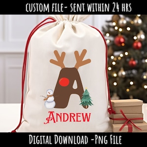 Design personalizado de sublimação de saco de Papai Noel, nome de bolsa de natal png, alfabeto personalizado de natal png, arquivo PNG de bolsa de Papai Noel