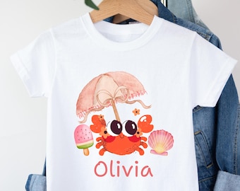 Personalized Kid Name Beach Png, Kids Summer PNG , Summertime PNG, crab monogram png, Custom Kids Name Png, girls summer png