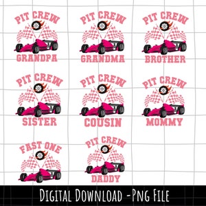 snelle een roze verjaardag png, pitcrew roze familie png, sublimatie, roze raceauto png, snelle een papa png, snelle een mama png