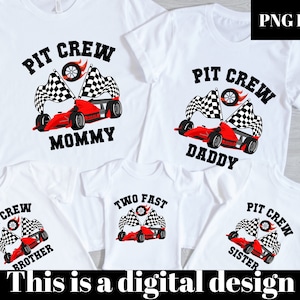 zwei schnelle Geburtstagskinder png, Rennauto Familie png, Boxencrew Familie png, Boxencrew Mama, Papa, Bruder, Schwester, Heat Transfer