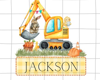 Easter excavator PNG,  Easter name png file, cute bunny png, Kids Easter PNG for boys,  Boy Easter tshirt design, toddler easter png