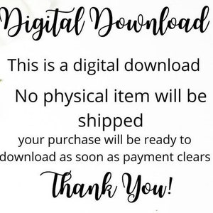 Puede incluir: Aviso de descarga digital con el texto "Descarga digital", "Esta es una descarga digital", "No se enviar&aacute; ning&uacute;n art&iacute;culo f&iacute;sico", "Su compra estar&aacute; lista para descargar tan pronto como se realice el pago", y "&iexcl;Gracias!"