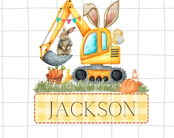 Easter excavator PNG,  Easter name png file, cute bunny png, Kids Easter PNG for boys,  Boy Easter tshirt design, toddler easter png