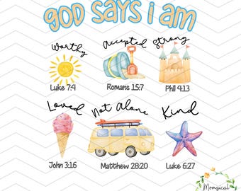 God says I am summer png, bible verse png, Religious png for kids, Christian kids shirt design, biblical toddler shirt png