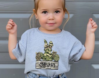 Personalized Kid Name Easter Bunny Png, Easter name png file, camo bunny png, Kids Easter PNG for girl,  girl Easter tshirt design