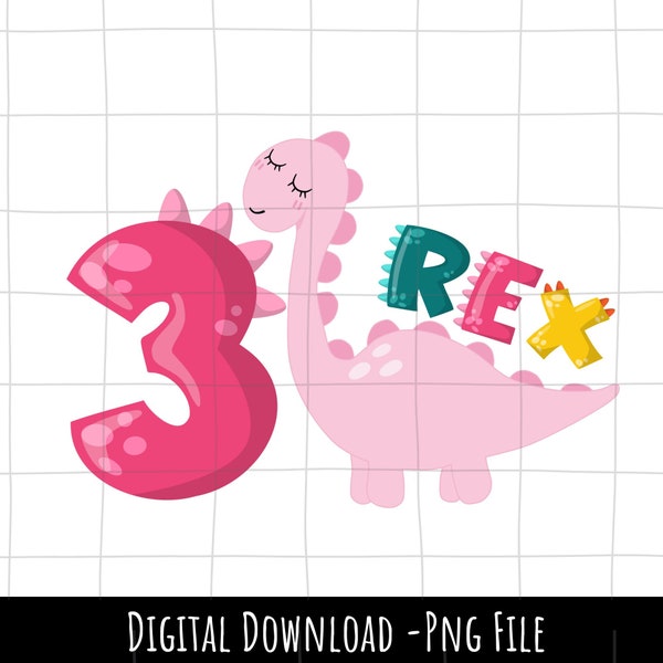 3 Rex pink dinosaur png, three rex png, dinosaur birthday, trex girl