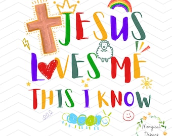 Jésus m'aime PNG pour les enfants, conception numérique de citation chrétienne, chemise basée sur la foi sublimation PNG, verset de la Bible Art imprimable téléchargement
