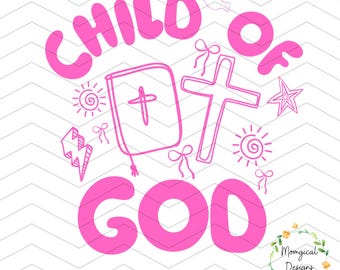 Niño de Dios PNG para niña / Lindo PNG cristiano / Diseño de sublimación de fe coqueta / Versículo bíblico de moda PNG / Descarga digital