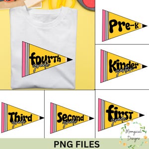 Pennant flag Back to School Grade Bundle PNG, Teacher PNG, School Spirit Teacher Shirt Png,  Grandmillennial Preppy school Png Pennant Flag